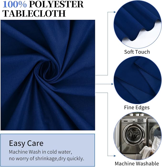 6 Pack Round Tablecloths - 120 Inch, Navy Blue Polyester Table Cover for Round Table, Stain and Wrinkle Resistant Washable Fabric Table Cloth, Polyester Tablecloth for Wedding Banquet Parties