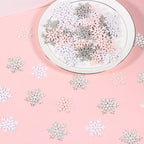 200PC White Pink Silver Snowflake Confetti for Winter Wonderland Decorations Small Snowflakes Table Scatter for Winter Onederland Christmas Birthday Baby Shower Party Table Decor Supplies