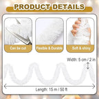 50 Feet Christmas Foil Fringe Banner Metallic Tassle Garland Metallic Backdrop Parade Floats Shiny Hanging Ceiling, Valentine's, Wedding, New Year Party Decorations(2" x 50', Macaron White)