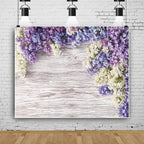 Purple Flower Wood Backdrop LFEEY 10x10ft Newborn Baby Shower Wooden Backdrop Photography Lilac Bloom Bouquet Wood Panel Wall Girls Adults Portrait Background Party Events Decoration Photo Studio Prop