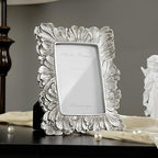 4x6 Silver Picture Frame, Vintage Silver Palm Leaves Textured Hand-Crafted Resin Frames with Glass Front, Elegant Retro Rustic Design Photo Frame for Wall and Tabletop Display Home Decor