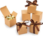 AWELL Kraft Gift Candy Box Bulk 2x2x2 inches with Brown Ribbon Party Favor Box,Pack of 50