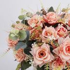 LESING Artificial Rose with Vase,Fake Silk Flowers Bouquets in Vase Table Centerpiece Arrangement for Kitchen Living Room (Pink-1)