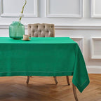 Solino Home Linen Tablecloth 60 x 108 Inch - Classic Hemstitch 100% Pure Linen Emerald Green Table Cloth for Rectangle Tables - Machine Washable Tablecloth for Christmas