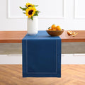Solino Home Cotton Linen Table Runner 60 Inches - Lapis Blue Hemstitch Table Runner 14 x 60 Inch Ideal for Dresser and Coffee Tables - Fall, Autumn, Halloween