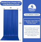 20ftx12ft Wrinkle Free Royal Blue Backdrop Curtain, 4 Panels 12FT Height Royal Blue Wedding Backdrop Drapes, Silky Polyester Back Drop Cloth for Birthday Photography Background Party Backdrop Draping