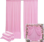 20ftx14FT Wrinkle Free Pink Backdrop Curtain, 4 Panels 14FT Height Pink Wedding Backdrop Drapes, Silky Polyester Back Drop Cloth for Birthday Photography Background Party Backdrop Draping