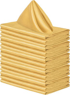 ANECO 16 Pack Square Satin Napkin Bright Silk Table Napkin Soft Smooth Fabric Table Napkin for Wedding Banquet Party Decoration, Gold, 17 x 17 Inch