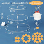 3 Tier Round Cupcake Stand Cupcake Holder, Acrylic Cupcake Tower with LED Yellow Light for 24 Cupcakes, Dessert Table Display Set for Birthday, Bar, Decor Weddings, Parties Events