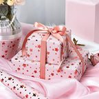 Burymento Gold Foil Five-Pointed Star Wrapping Paper, Reversible Pink Gift Wrap for Birthday, Valentines, Mothers day, Graduation, Wedding, Fathers day, Baby Shower, Christmas (17in x 32.8ft)