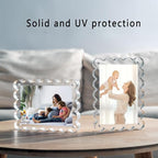 3 Pack Acrylic Picture Frame: 4x6inch Magnetic Picture Frames, Double Sided Magnet Frames,10+10mm Thick Block, Clear Photo Scalloped Frames Freestanding for Desktop Display (Clear, 4X6)