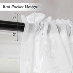 VISIONTEX White Sheer Voile Curtains, Decorative Leaves Embroidery Faux Linen Rod Pocket Window Drapes for Home Kitchen, Living Room and Bedroom 26 x 36 Inch, Set of 2 Curtain Panels