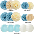 Dusty-Blue Champagne Party-Decorations Paper-Flowers Lanterns - 15pc Boho Beige Gold Tissue Pom Poms Streamers,Birthday Bachelorette Bridal Baby Shower Engagement Wedding Graduations Decor Panduola