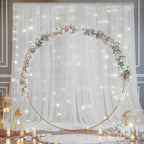 30×10ft White Tulle Backdrop Curtain with Lights String for Parties, Sheer Photo Backdrop Curtains for Wedding Party Photography Background