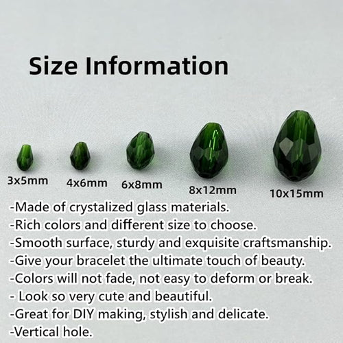 100pcs 8x12mm Teardrop Crystal Glass Beads for Jewelry Making, Faceted Vertical Hole Teardrop Glass Spacer Beads for Wind Chimes Bracelet Earring Necklace DIY Craft(Dark Green)
