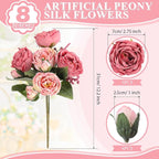 8 Bundles Artificial Peonies Flowers Boho Faux Flowers Arrangements Artificial Centerpiece Spring Bouquet Floral Wedding Decoration for Vase(Dark Pink)