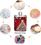 Gredecor Christmas Winter Qtip Holder Dispenser 2 Pack Christmas Tree Red Snowflakes Bathroom Decorative Storage Canister Holder Counter Vanity Organizer for Cotton Ball Swabs Pads Floss