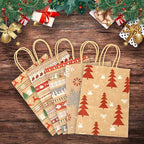 STPIYFZU Christmas Gift Bags, 25 Pack Small Christmas Gift Bags with Handles, Xmas Kraft Paper Bag Bulk with Tissue Paper, Xmas Holiday Present Bag (8.2" x 6" x 3.1")