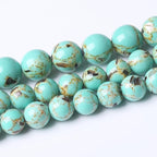Gold Wire Turquoisee Stone Beads Gemstone Round Crystal Energy Jade Beads Stone Beads for Jewelry Making DIY Bracelet Necklace Jewelry Making 1 Strand 15.5inch 31PCS 12MM