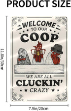 Funny Chicken Coop Sign - "Welcome to Our Coop" Rustic Farmhouse Chicken Decor for Coop or Home, 12" x 8" Metal Tin Sign