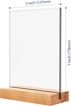 5x7 Inch Acrylic Sign Holder with Wood Base Vertical and Slant Displays(3 Pack 5*7")