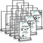 15 Pack Acrylic Sign Holder 5x7, Wedding Black Frame Table Number Holders Vertical, Clear Picture Frames Flyer Stands Tables Menu Holder, Double Photo Paper Display Holder for Party, Home, Office