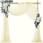 VOK Wedding Arch Draping Fabric Chiffon Curtains, 29in x 18Ft Sheer Chiffon Outdoor Curtain for Wedding Ceremony Birthday Party Decoration (Light Yellow,4 Panel)