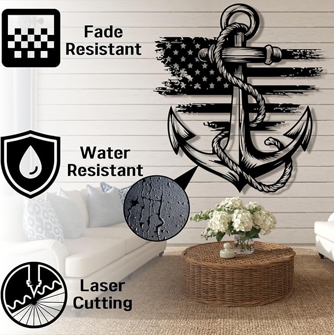 lunwall Metal Anchor Wall Decor, Anchor Metal Sign, Metal Anchor Decor, Anchor Metal Wall Art, Metal Nautical Wall Decor, Metal Wall Decor Coastal, Anchor Wall Decor (black, 28L x 25W / 70 x 63 cm)