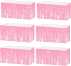 6 Pack 29x108 Inch Metallic Foil Fringe Tinsel Table Skirts Banner for Rectangle Tables Streamer Garland Curtains Backdrop for Birthday, Parade Floats, Valentine's Day Party Decoration(Macaron Pink)