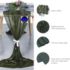 MDS Halloween Chiffon Table Runner - 12 Pack, 29 x 170 Inches, 14ft Each - Sheer Spooky Table Runners for Haunted House Parties, Trick-or-Treat Tables, Witchy Décor, Wedding & Events - Olive Green