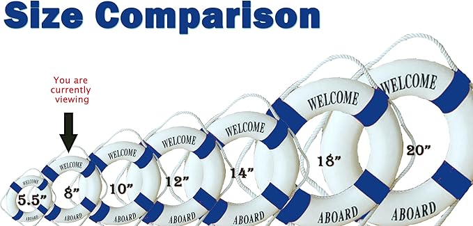 MorroMorn Lifebuoy Wall Hanging Decor - Welcome Aboard Mediterranean Style Home Decoration (Navy, 8")