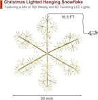 30’’ Christmas Snowflake Lights Outdoor, Pre-lit 240Pcs Warm White LEDs Hanging Golden Snowflake Decoration for Home Indoor Outdoor Window Silhouette
