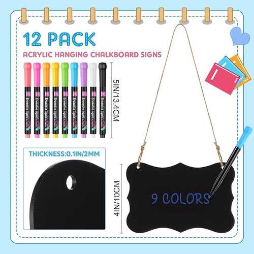 12 Pcs 4 x 6 Acrylic Chalkboard Hanging Sign with Chalk Markers Chalk Board Signs with Hanging String for Wedding Kitchen Home Party Decoration (Arrow)