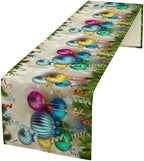 Christmas Table Runner,Colorful Balls Xmas Tree Snowflake Pattern Print Tablecloth Burlap for Hotel Indoors Outdoor Dining Room Kitchen Home Decor,W13X L36 in