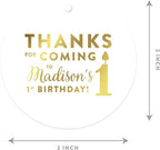 Andaz Press Personalized Round Circle Birthday Gift Tags, Metallic Gold Ink, Thanks for Coming to My 1st Birthday, 24-Pack, Custom Made Name