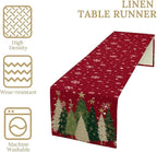 Merry Christmas Table Runner,Red Christmas Tree Snowflake Winter Seasonal Table Cloth Kitchen Dining Table Decoration for Home Party Decor 13x70 Inch
