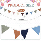Oudain 15.5 ft Pennant Banner Flags, 2 Pcs Nursery Garland Triangle Bunting Flag Baby Banner for Nursery Decor Baby Birthday Boho Wedding Shower Party Event, Each 7.75 ft(Neutral Color)