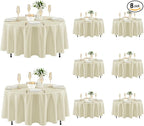 Fitable 8 Pack Round Tablecloths: Stain Resistant Wrinkle Free Circle Table Clothes, Washable Reusable Polyester Table Covers for Wedding Party Birthday Banquet Reception(Ivory, 84 Inch)