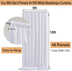 30ft x 10ft Thick White Backdrop Curtains for Parties, 6 Panels 5ft x 10ft Non See Through White Polyester Wedding Drapes Photo Backdrop for Birthday Party Graudation Photography Home Decor