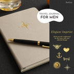 SETTINI Lined Journal, Ideal for Journaling - A5 Vegan Leather Notebook, 192 Archival-Quality Pages, QuillEase Bleed-Free Paper, Inner Pocket & Bookmark - Travel Journal for Men & Women, Grey Compass