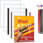 Magnetic Sign Holder 8.5 x 11 - Rigid Plastic Wall Sign Holder Reusable Adhesive Frames, Magnetic Frame for Refrigerator Door Window, Clear Rigid Print Protectors for Paper Picture, 5 Pack
