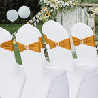 Howhic Pack of 30 Spandex Chair Sashes Bows Stretch Chair Cover Band with Buckle Slider Universal Elastic Chair Ties for Wedding Banquet Party Event Decoration (Gold)