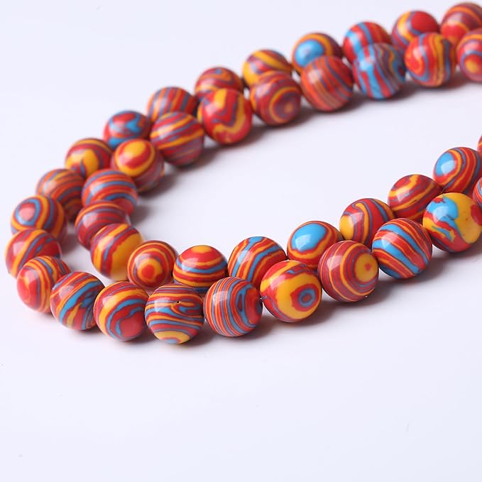 Red Yellow Blue Peacock Turquoise Stone Beads Gemstone Round Crystal Energy Jade Beads Stone Beads for Jewelry Making DIY Bracelet Necklace Jewelry Making 1 Strand 15.5inch 31PCS 12MM