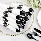 Supernal 60 Pack Hevy Duty Rolled Black Plastic Silverware,Pre Wrapped Cutlery with Napkins, Rolled Plastic Forks and Spoons, Black Disposable Silverware Suit for Party, Birthday