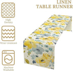 Watercolor Floral Table Runner, Seasonal Summer Yellow Flower Print Kitchen Dinning Table Runner for Indoor Outdoor Home Wedding Party Holiday, 13x120 Inch