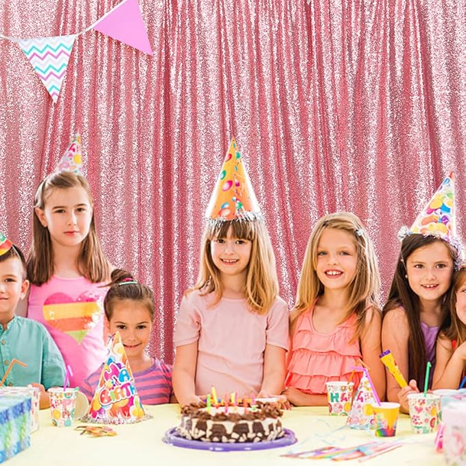 SquarePie Sequin Backdrop Curtain Not See Through Thick Glitter Background for Party 8FT x 10FT Fuchsia Pink