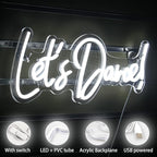 Let's Danced Neon Signs Let's Dance Neon Light Up Sign White Led Word Light Sign Neon Sign Wedding for Dancing Party,Bar Accessories,Valentines' Day,Birthday Party