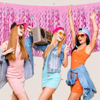 6 Pack 29x108 Inch Pink Wave Foil Fringe Table Skirts Metallic Banner for Tinsel Streamer Garland Backdrop for Parade Floats Wedding, Mother's Day, Birthday Mardi Gras Party Decorations