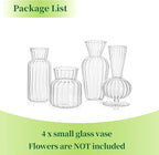Mini Glass Vases for Centerpieces - Hewory Clear Small Bud Vases in Bulk, Cute Flower Vases Set for Wedding, Home Decoration, Table Decor (Clear, 4)
