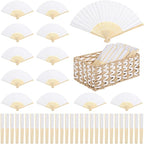 OMISTAR 100 Pcs White Paper Fans, Blank Folding Fan with 2 Storage Baskets, Customizable Wedding Fans, DIY Handheld Fan for Guests, Lightweight Craft Supplies for Party